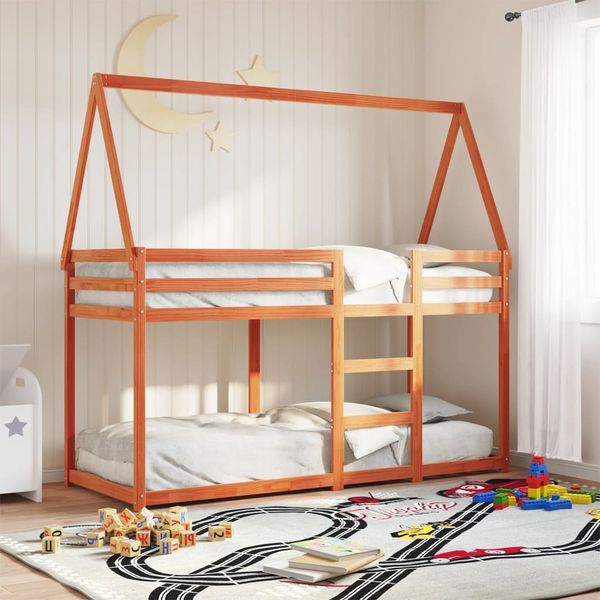 vidaXL Poschodová posteľ so strechou voskovohnedá 90x190 cm borovica