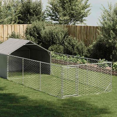 vidaXL Vonkajšia búda pre psov s výbehom, 6x2x1,5 m, pozinkovaná oceľ