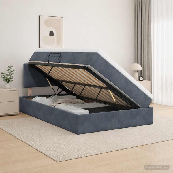 vidaXL Úložná posteľ s čelnou doskou Tmavosivá 120 x 200 cm Zamat