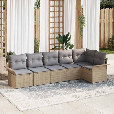 vidaXL Súprava záhradných pohoviek s vankúšom 6 pcs Béžová Poly ratan