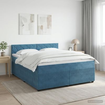 vidaXL Posteľ boxspring s matracom Tmavomodrá 180 x 200 cm Zamat