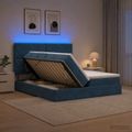 vidaXL LED úložná posteľ s matracom Tmavomodrá 200 x 200 cm Zamat