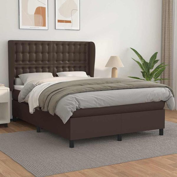 vidaXL Boxspring posteľ s matracom hnedá 140x190 cm umelá koža