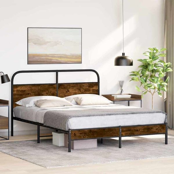 vidaXL Posteľný rám bez matraca 150x200 cm dymový dub kompozitné drevo