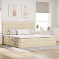 vidaXL Postel s úložným prostorem a matrací Krémová 200 x 200 cm látka
