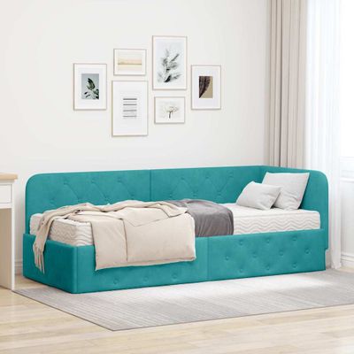 vidaXL Rohový rám postele Tyrkysová 80 x 200 cm Zamat
