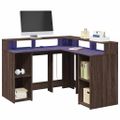 vidaXL Stôl s LED svetlami hnedý dub 130x130x91 cm kompozitné drevo