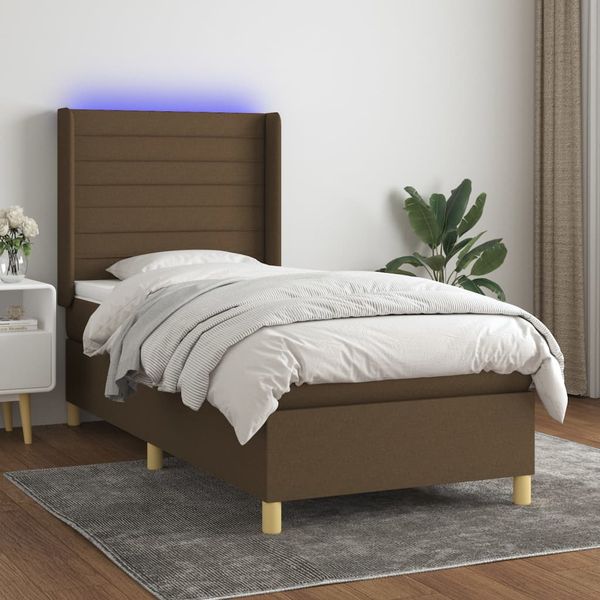 vidaXL Posteľ boxsping s matracom a LED tmavohnedá 100x200 cm látka