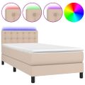 vidaXL Boxspring posteľ matrac a LED kapučínová 90x190 cm umelá koža