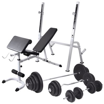 vidaXL Posilňovacia lavica, stojan na závažia a súprava činiek 120 kg