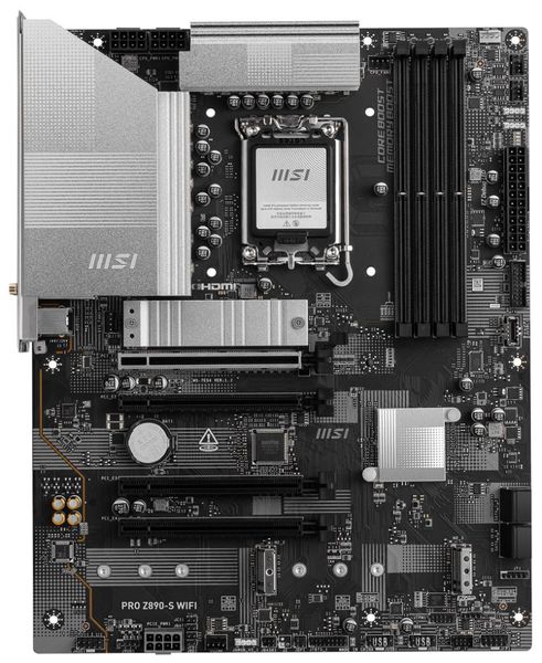 MSI PRO Z890-S WIFI / Intel Z890 / LGA1851 / 4x DDR5 / 3x M.2 / USB-C / HDMI / DP /  WiFi / ATX Základní deska, Intel Z890, LGA1851, 4× DDR5 DIMM (max. 256GB), 3× M.2, Wi-Fi, HDMI, DisplayPort, 2× USB-C, ATX