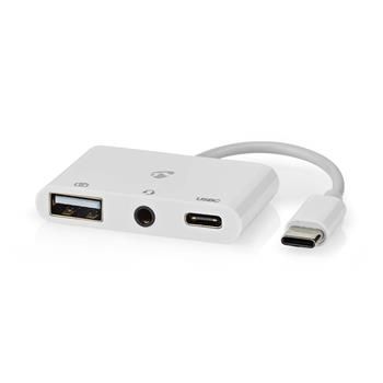 Nedis CCGB64790WT01 - USB 2.0 Adaptér | USB-C Zástrčka | USB-A Zásuvka / USB-C Zásuvka / 3,5 mm Zásuvka | Biela Adaptér, 1× USB 2.0, 1× USB-C, 1× 3,5mm jack, rozhranie USB-C, biely