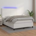 vidaXL Boxspring posteľ s matracom a LED biela 140x200 cm umelá koža