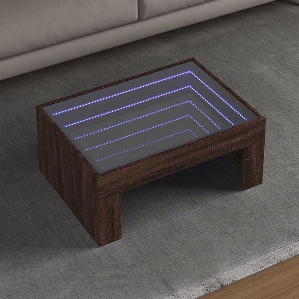 vidaXL Konferenčný stolík s nekonečnými LED hnedý dub 70x50x30 cm