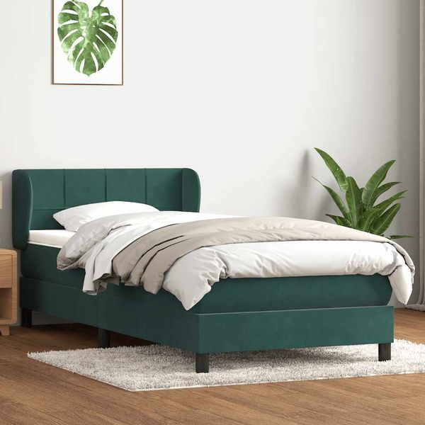 vidaXL Posteľný rám boxspring s matracom Tmavozelená 80x210 cm zamat