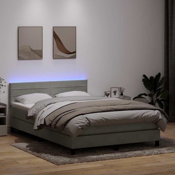 vidaXL Box Spring Posteľ s matracom a LED Svetlosivá 140x220 cm Zamat