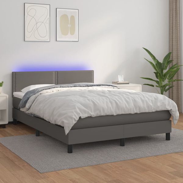 vidaXL Boxspring posteľ s matracom a LED sivá 140x200 cm umelá koža