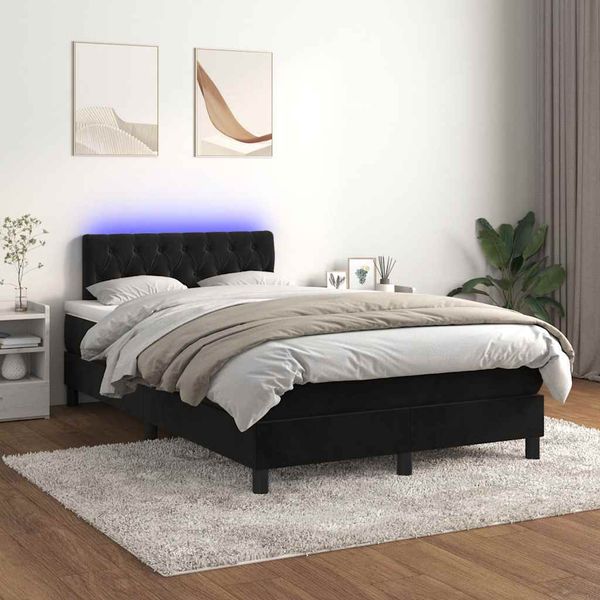 vidaXL Posteľ boxsping s matracom a LED čierna 120x200 cm zamat