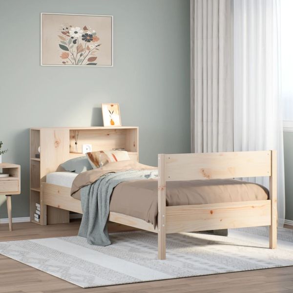 vidaXL Posteľ s knižnicou bez matraca 75x190 cm borovicový masív