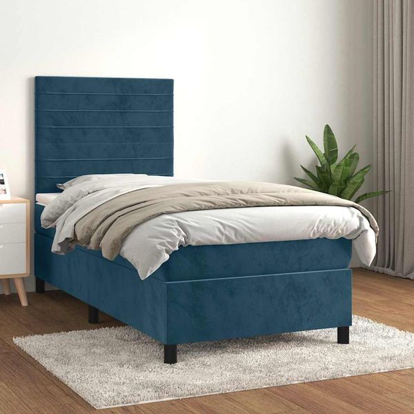 vidaXL Posteľný rám boxsping s matracom tmavomodrý 100x200 cm zamat