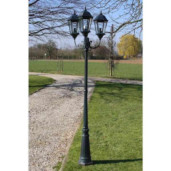 Záhradné trojramenné stĺpové svietidlo Brighton tmavo zelené/čierne, 230 cm