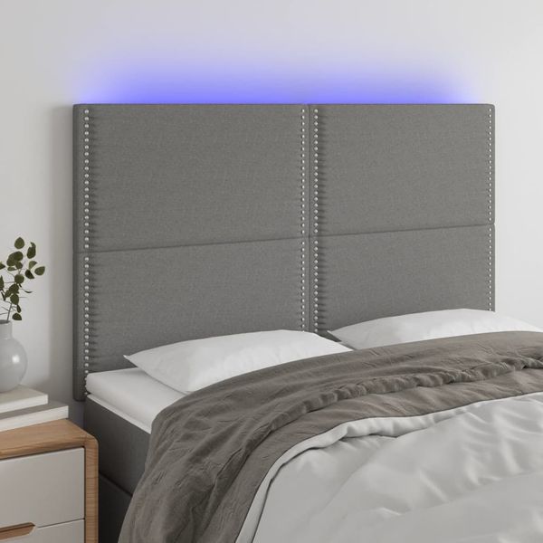 vidaXL Čelo postele s LED tmavosivé 147x16x118/128 cm látka