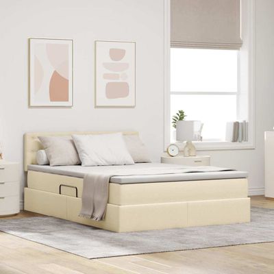 vidaXL Postel s úložným prostorem a matrací Krémová 140 x 190 cm Zamat