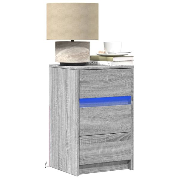 vidaXL Nočný stolík s LED svetlami sivý dub sonoma kompozitné drevo