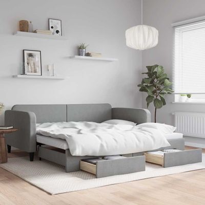 vidaXL Denná posteľ s výsuvným rámom a zásuvkami bez matraca, svetlosivá 100x190 cm