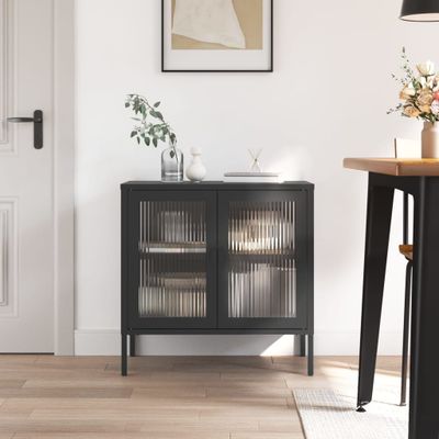 vidaXL Komoda čierna 70x35x70 cm sklo a oceľ