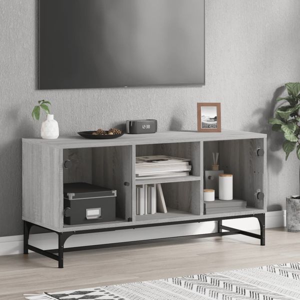 vidaXL TV skrinka so sklenenými dvierkami sivá sonoma 102x37x50 cm