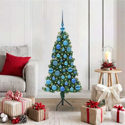 vidaXL Rohový umelý vianočný strom s 150 LED-i Zelená 120 cm PVC a kov