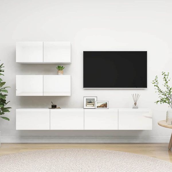 vidaXL 4-dielna súprava TV skriniek, lesklá biela, kompozitné drevo