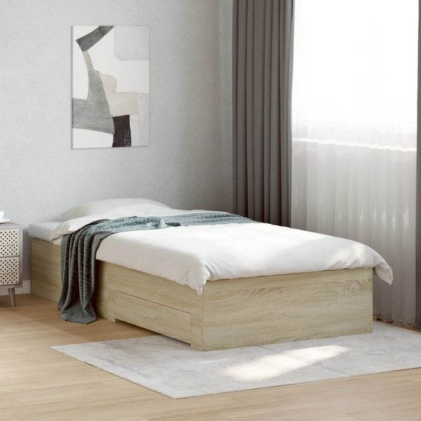 vidaXL Posteľný rám so zásuvkami dub sonoma 75x190 cm kompozitné drevo