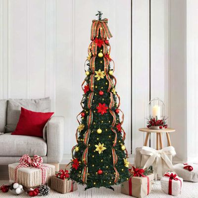 vidaXL Umelý vianočný stromček s 150 LED-i Zelená 185 cm PVC