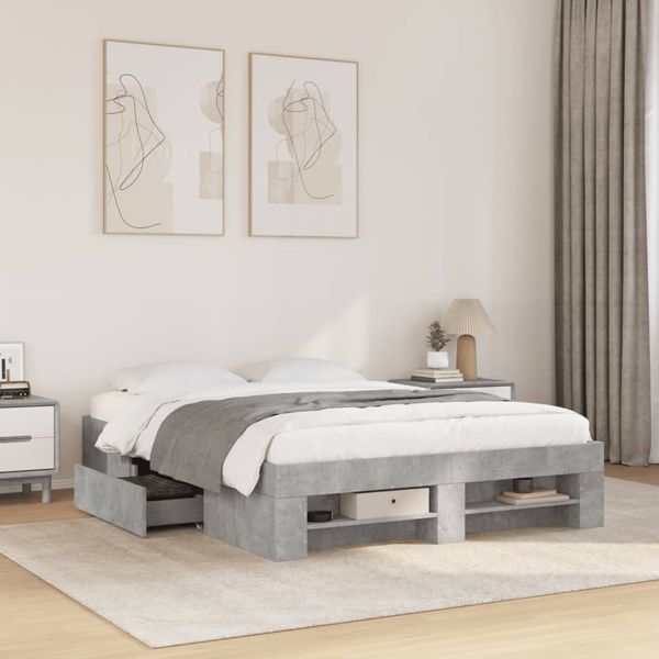 vidaXL Posteľný rám betónový sivý 135x190 cm kompozitné drevo