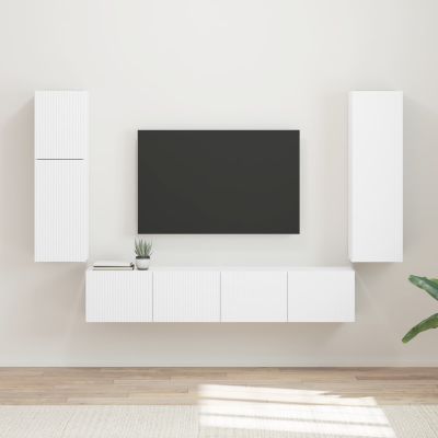 vidaXL Zostava TV skriniek Nástenný 4 pcs Biela Kompozitné drevo