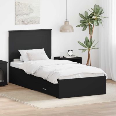 vidaXL Rám postele so zásuvkou Čierna 90 x 200 cm Kompozitné drevo