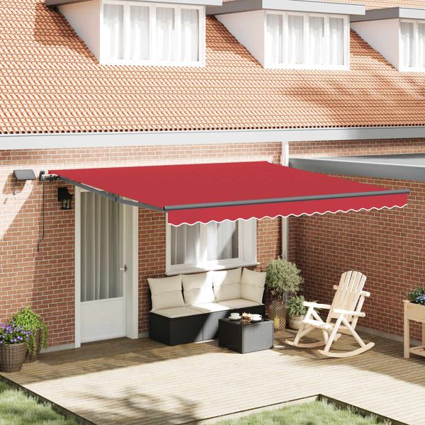 vidaXL Sklopná markíza Červená 400 × 350 cm Tkanina a hliník