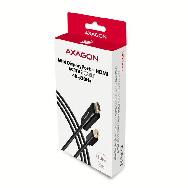 AXAGON RVDM-HI14C2, Mini DisplayPort -> HDMI 1.4 redukcia / kábel 1.8 m, 4K/30Hz Kábel, Mini DisplayPort na HDMI 1.4, 4K, 30Hz, 1,8m, čierny