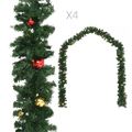 vidaXL Vianočné girlandy 4 ks s guľami zelené 270 cm PVC
