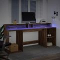 vidaXL Stôl s LED svetlami hnedý dub 200x55x91 cm kompozitné drevo