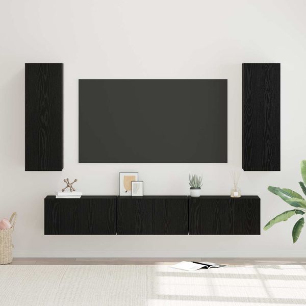 vidaXL Zostava TV skriniek Nástenný 5 pcs Čierny dub Kompozitné drevo