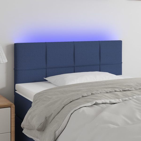 vidaXL Čelo postele s LED modré 80x5x78/88 cm látka