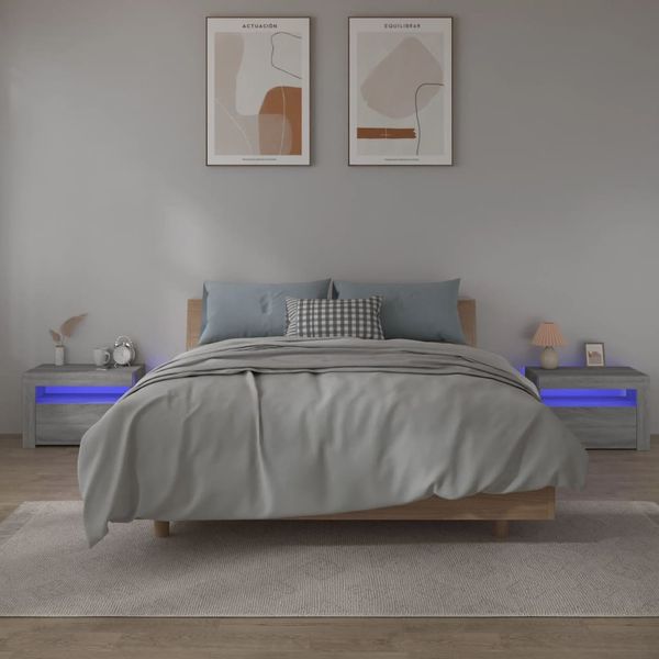 vidaXL Nočné stolíky 2 ks s LED, sivý dub sonoma 60x35x40 cm