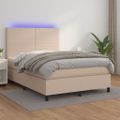 vidaXL Boxspring posteľ matrac a LED kapučínová 140x200 cm umelá koža
