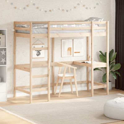 vidaXL Poschodová posteľ so stolom 75x190 cm borovicový masív