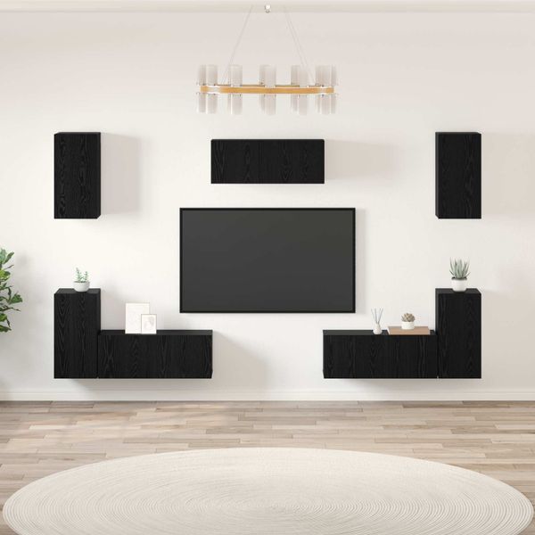 vidaXL Zostava TV skriniek Nástenný 7 pcs Čierny dub Kompozitné drevo