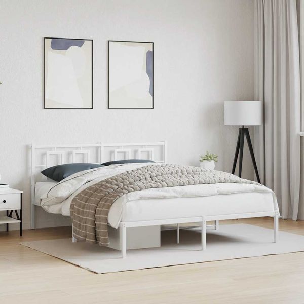 vidaXL Kovový rám postele s čelom biely 150x200 cm