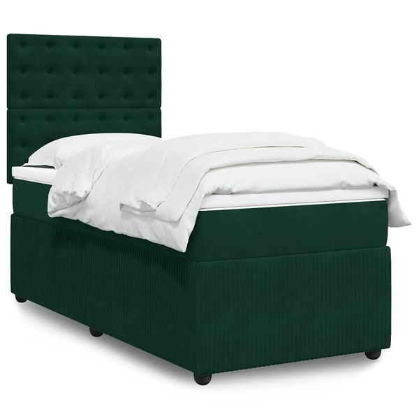 vidaXL Posteľný rám boxsping s matracom tmavozelený 90x190 cm zamat